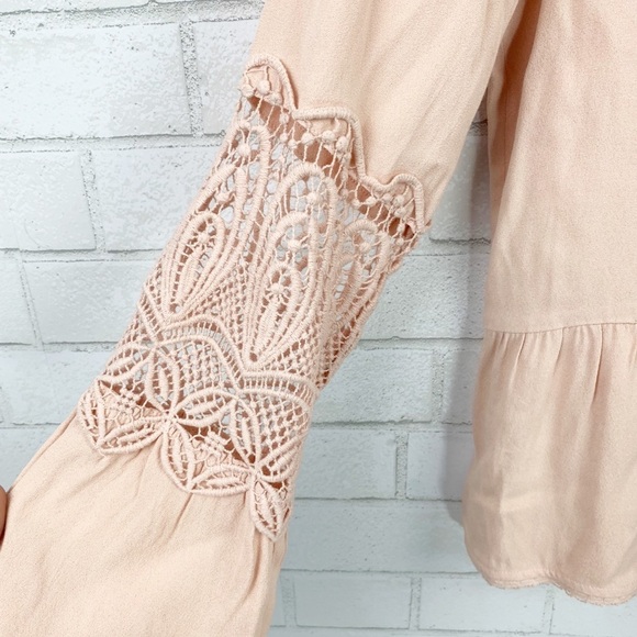 Joie Pink Crochet Bell Sleeve Blouse Sz S - Picture 5 of 8